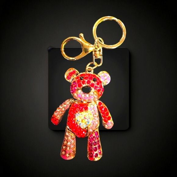 Bling Bear Pink And Red Rhinestone Encrusted Large Purse Charm